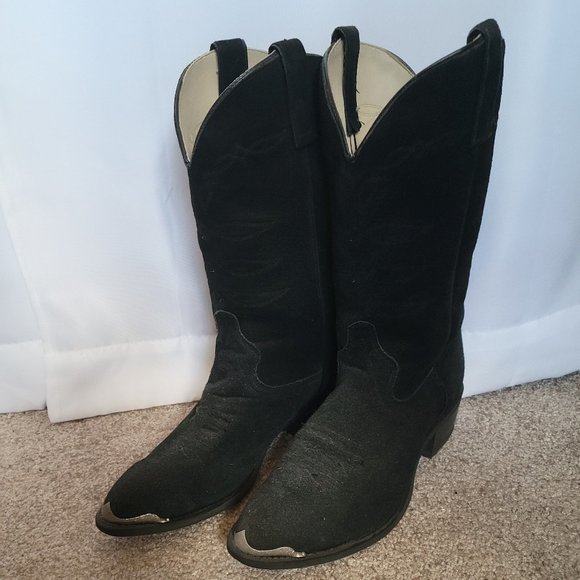 Vintage Black Suede Western Boots - Picture 1 of 6